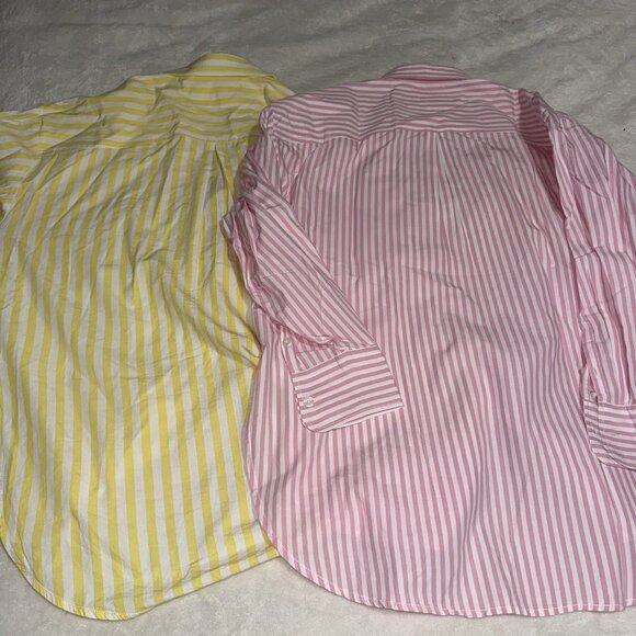 Lot Of 2 Maeve By Anthropologie Button Up Shirts Pink Yellow Stripe Size Medium - Picture 7 of 9